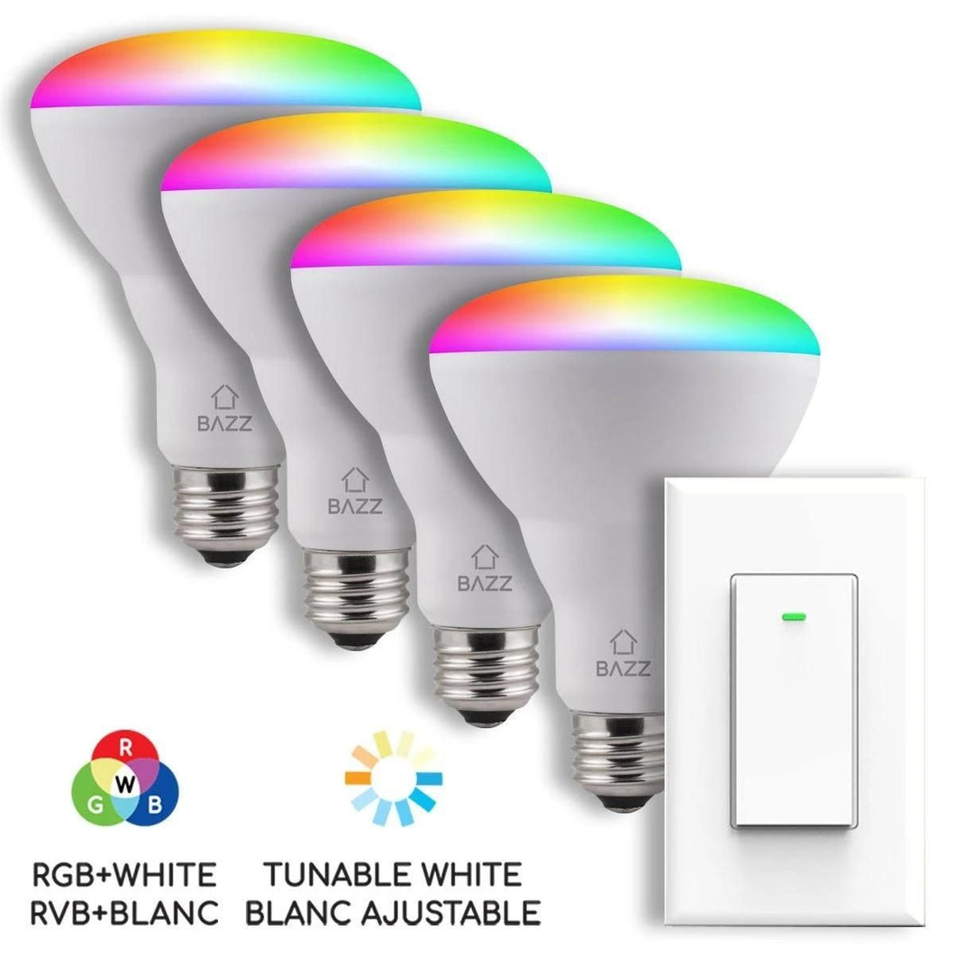 4 Pack of BR30 Smart WiFI RGB LED Bulb Starter Kit with WiFi Wall Light Switch - BAZZ Smart Home.ca